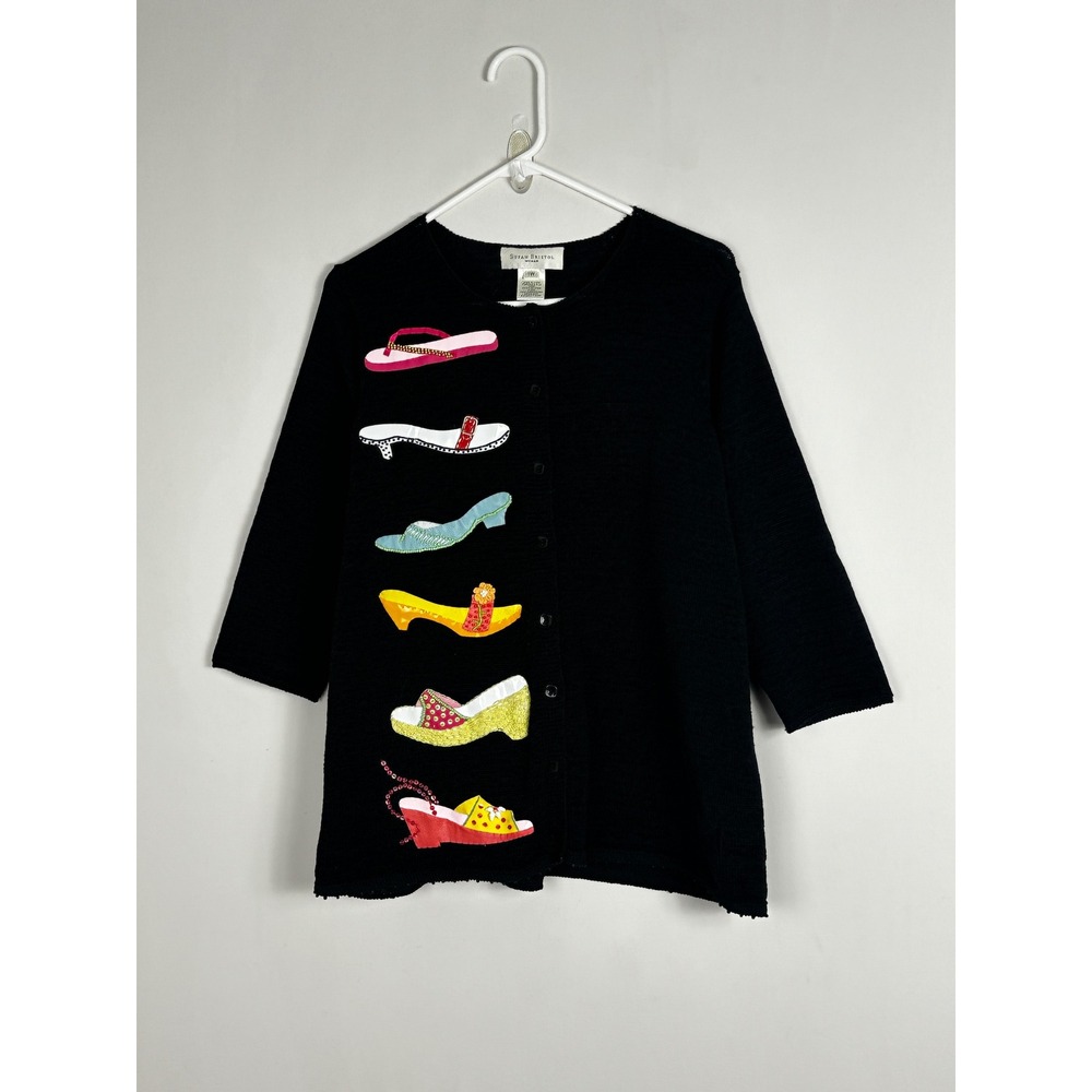 Vintage Susan Bristol Black Knit Cardigan Sweater‎ Womens Size 1W or 1X Shoes